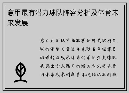 意甲最有潜力球队阵容分析及体育未来发展
