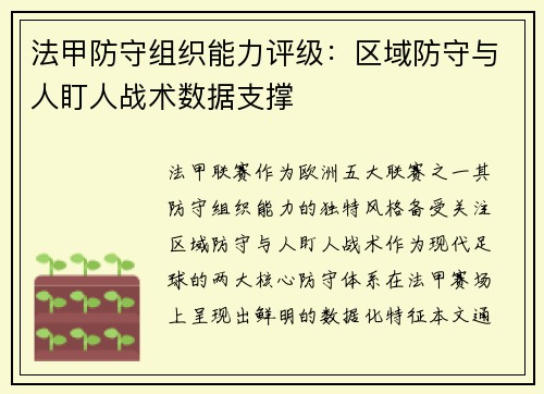 法甲防守组织能力评级：区域防守与人盯人战术数据支撑